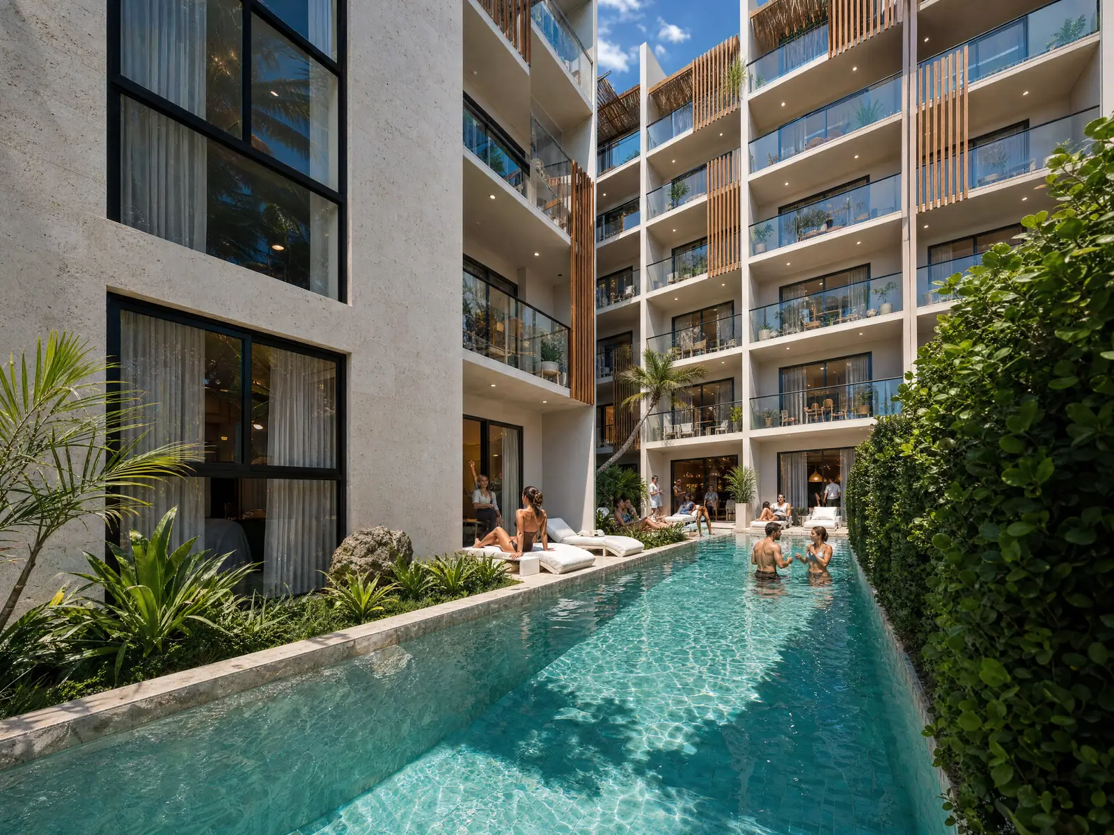 Piscina alargada entre edificios