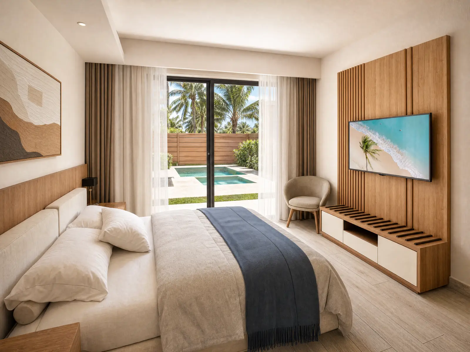 Habitación principal con vista a la piscina privada